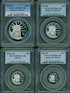1999-W �v���[�t �v���`�i ���R�̏��_�� 4���Z�b�g PCGS PR70 PF70 $100 $50 $25 $10