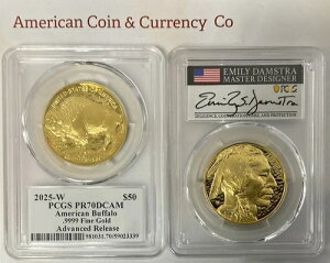 2025-W 50�h�� �A�����J���S�[���h �o�b�t�@���[ .9999 PCGS PR70DCAM �A�h�o���X�����[�X