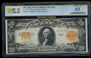 Fr 1187uX^[v1922N 20hX^[m[g - PCGS 63 CHOICE UNC