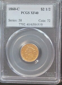 ? 1860-C �V���[���b�g�~���g 2.50�h�� �S�[���h 1/4 �C�[�O���R�C�� PCGS XF40 ? ����c����: 150?