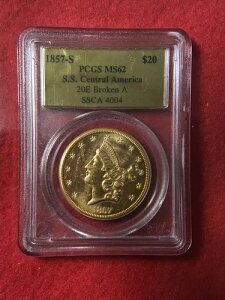 1857-S $20 ���o�e�B�S�[���h PCGS MS62 SS �����A�����J��j�D-20E-BROKEN A-SSCA
