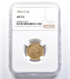1854-O 3�h���C���f�B�A���v�����Z�X�w�b�h�S�[���h3�h�� AU53 NGC *0867