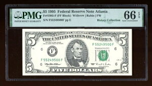 DBR 1995 $5 �A�g�����^ �W�F�� Fr. 1985-F PMG 66 EPQ �V���A�� F55249500F