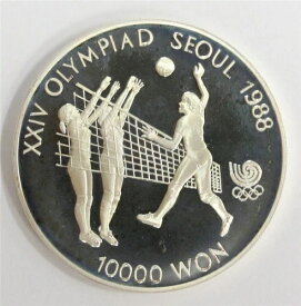 1988年 ソウルオリンピック 韓国 10,000ウォン銀貨 バレーボール 宝石プルーフ