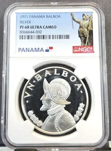 1971年 パナマ シルバー 1 バルボア バスコ ヌネス NGC PF 68 ウルトラカメオ 希少 ジェムプルーフ