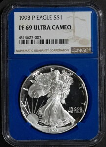 1993-P 1ドル銀貨アメリカンイーグル PF69UCAM NGC # 4513627-007 + ボーナス
