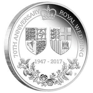 2017年 エリザベス2世女王 ロイヤルウェディング70周年記念 1オンス 1ドル銀貨 プルーフコイン