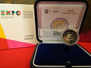 イタリア、2015年、ミラノ万博、2ユーロ硬貨、PROOF / BE