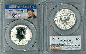 2014-W PCGS PR69 �V���o�[ �t�@�[�X�g�X�g���C�N �P�l�f�B MAC ���o�[�X�v���[�t JFK �n�[�t 50���N�L�O