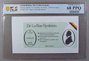 De La Rue ライトマルーン ATM テストノート TDLR-117a PCGS スーパージェム Unc 68 PPQ