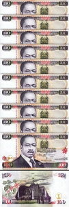 ケニア 100シリング 1-7- 2002、UNC、10個ロット、連続、P-37g