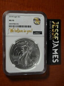 2018�N $1 �A�����J�� �V���o�[ �C�[�O�� NGC MS70 7K WE BELIEVE IN YOU ���x��