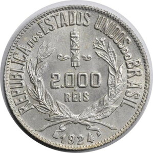 1924�N �u���W�� �V���o�[ 2000 Reis KM# 526 - �ǎ� Ch/Gem BU �R���N�^�[�R�C�� - c4958dxxx