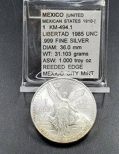 1985 Mo 1 oz Onza Mexico Libertad Gem BU UNC Ley .999 Plata Pura