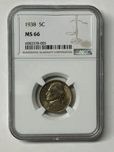 1938年 アメリカ 5セント ジェファーソン ニッケル 初年度発行 NGC MS 66 ジェムミント+