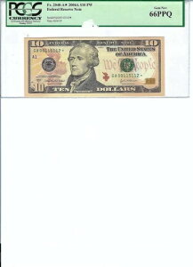 2004 $10 FRN FR2040-A* PCGS 66 PPQ�A�{�X�g�� * �m�[�g S/N A00115112*!!!