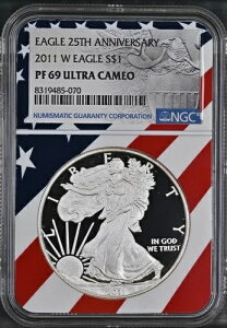2011-W S$1 プルーフ アメリカン シルバー イーグル NGC PF69 ウルトラカメオ - フラッグコア