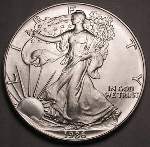 1986年米国イーグル銀貨、初年度、タフナー日付、BU、.999 1オンス銀貨