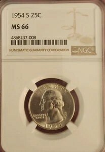 1954NAJO25Zgd S 25C MS66 NGC