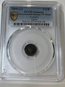 1850 GJ エクアドル 1/4 レアル キト KM # 36 PCGS VF 詳細 超レア 日付