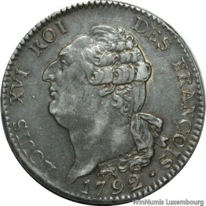 W4802 希少な憲法ECU ルイ16世 1792年 4年 A パリ 1学期 銀貨 銀貨-