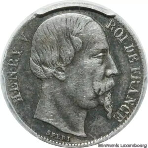 GG0330 希少な 1/2 フランのエッセイ アンリ V ル プレダンダン 1858 ブリュッセル PCGS-