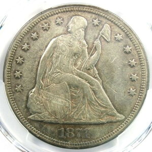 1871 年 着席自由の女神銀貨 1 ドル - PCGS VF 詳細 - 希少な初期のコイン!