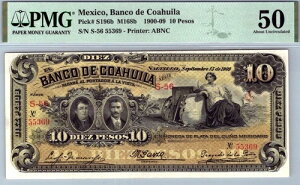 ���L�V�R 10 �y�\ 1900 TOP POP �uBANCO DE COAHUILA�v PMG 50 AU Pick-S196b