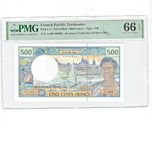 フランス領太平洋諸島 ピック # 1c 500 フラン 1992 PMG 66 EPQ UNC サイン #5B