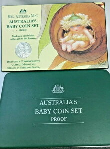 オーストラリア 1996年「ガムナット」ベビープルーフセットとスターリングシルバーのトークン。希少品。