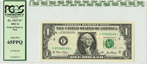 2001�N 1�h�� Fr.1927-F �A�M������s�� PCGS �ʉ� 65PPQ