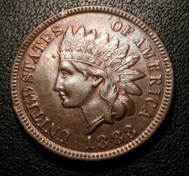 古いアメリカの硬貨 1883年 UNC インディアンヘッド セントペニー スノー 14 リバースダイ ドットビューティー