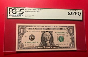 FR 1916K 1988A $1 FW �A�M������s�� PCGS �ʉ� 63PPQ �`���C�X �V�i