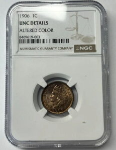 1906年 アメリカインディアンセント 1セント NGC Unc 詳細 色替え