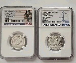 2022年 P D アンナ・メイ・ウォン 25セント NGC MS 67 アメリカ人女性用クォーター金貨 早期リリース