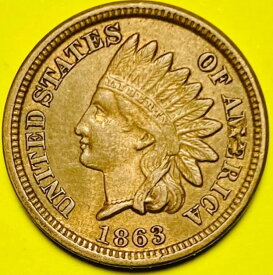 1863年（AU-未使用）アメリカインディアンヘッドセント銅ペニー1セントコイン
