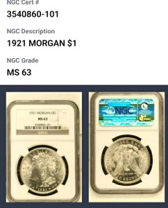 NGC MS63 | 1921N 1h K NGC MS 63BT8296