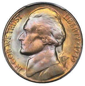 1949-D ジェファーソンニッケル PCGS MS-66 モンスターレインボートーニングアルバム トーンエンド