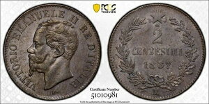 1867-M C^A 2 Centesimi PCGS MS62BN bg#G136 f炵 UNC!