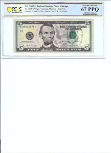 2017 $5 FRN FR1998-G* PCGS Bnk 67 PPQ�A�V�J�S * ���L S/N C00033276*!!!