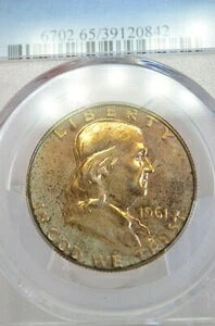 PR65 1961 PCGS�O���[�h �t�����N���� �V���o�[ �n�[�t�_���[ �v���[�t �����X�^�[�g�[�� ���A�R�C��