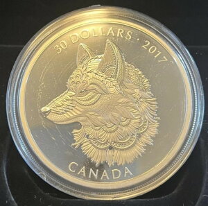 2017年 グレート・グレイ・ウルフ - ゼンタングルアート プルーフ 30ドル 2オンス 銀貨 カナダ COA