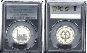 東ドイツ 5マーク 1988年 A サクソニア:150周年鉄道 PCGS PR68DCAM Pf 121413