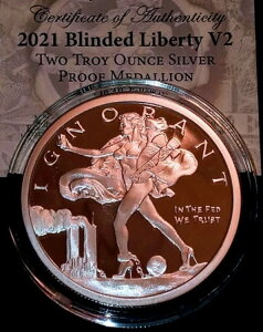 2021 2オンス シルバー プルーフ BLINDED LIBERTY V2 COA & BOX シルバーシールド 2021