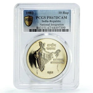 �C���h 10���s�[ ���Ɠ����n�}�� PR67 PCGS CuNi �R�C�� 1982�N