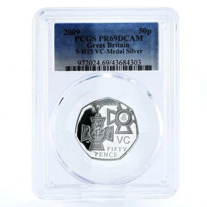 英国 50ペンス ヴィクトリア勲章 十字章 王室シンボル PR69 PCGS 銀貨 2009年