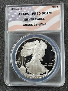 ?? 1992-S �A�����J���C�[�O�� 1�I���X .999 �V���o�[ �v���[�t�R�C�� ANACS PR70 DCAM �t���b�O���x��