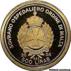 2005 F1420 希少マルタ 500 リラ ヨハネ・パウロ2世 999% ゴールド プルーフ