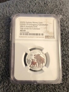 希少 2021年 シルバー シドニー ADNA 万博 丑年 1/4オンス S25セント NGC MS69 カラー