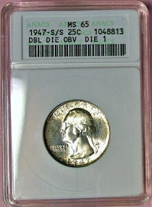 1947 S/S DBL �_�C OBV ANACS MS 65 ���V���g�� �V���o�[ �N�H�[�^�[! �_�C 1 �g�b�v �|�b�v!